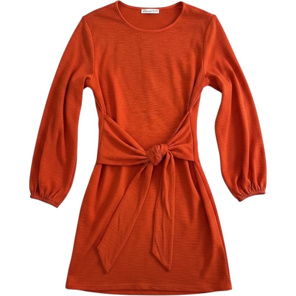 R. Vivimos Front Tie Dress Women XL Orange Excellent Ribbed Long Sleeve Mini